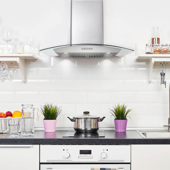 Cosmo 4-Piece Appliance Package - 30-Inch Gas Range, Wall Mount Range Hood, Dishwasher and Refrigerator with Water Dispenser in Stainless Steel (COS-4PKG-690) Cosmo