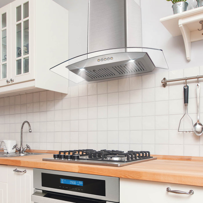 Cosmo 30-Inch 380 CFM Ductless Wall Mount Range Hood in Stainless Steel with Tempered Glass (COS-668A750-DL) Cosmo