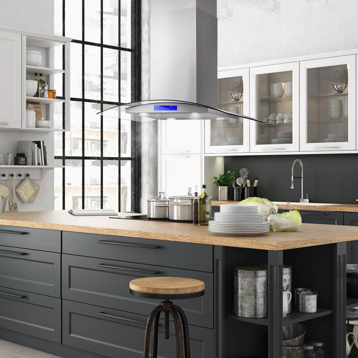 Cosmo 36-Inch 380 CFM Island Range Hood in Stainless Steel with Tempered Glass (COS-668ICS900-DL) Cosmo
