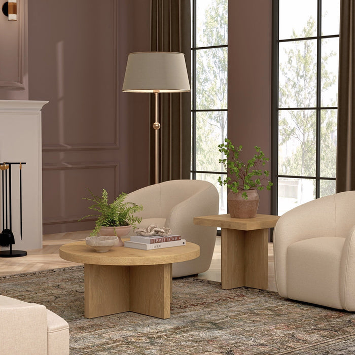 Alpine Furniture Cleo Donte Round Coffee Table, Natural