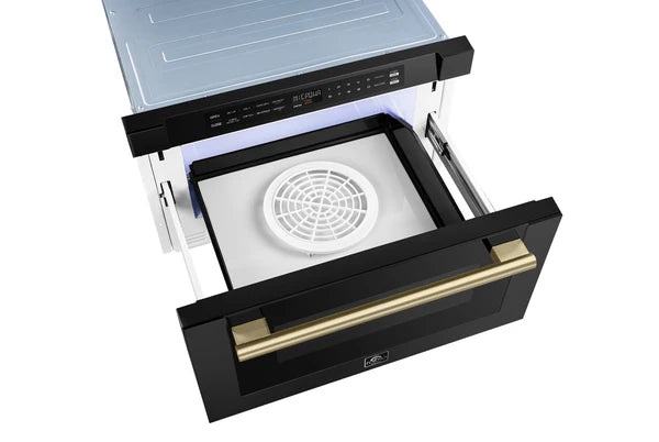 Forno Espresso Capoliveri 24-Inch Microwave Drawer in Black with Brass Handle (FMWDR3000-24BLK) FORNO