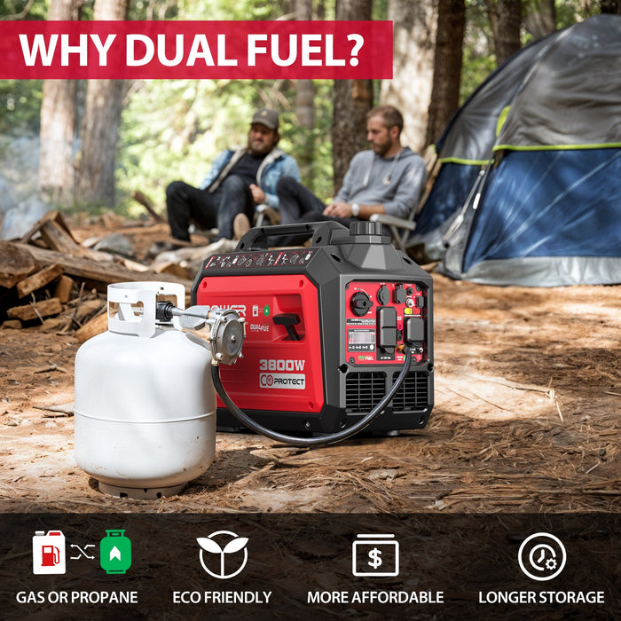 PowerSmart 3800W/3500W Gas/Propane Dual Fuel Inverter Generator w/ CO Alert HB5040DC