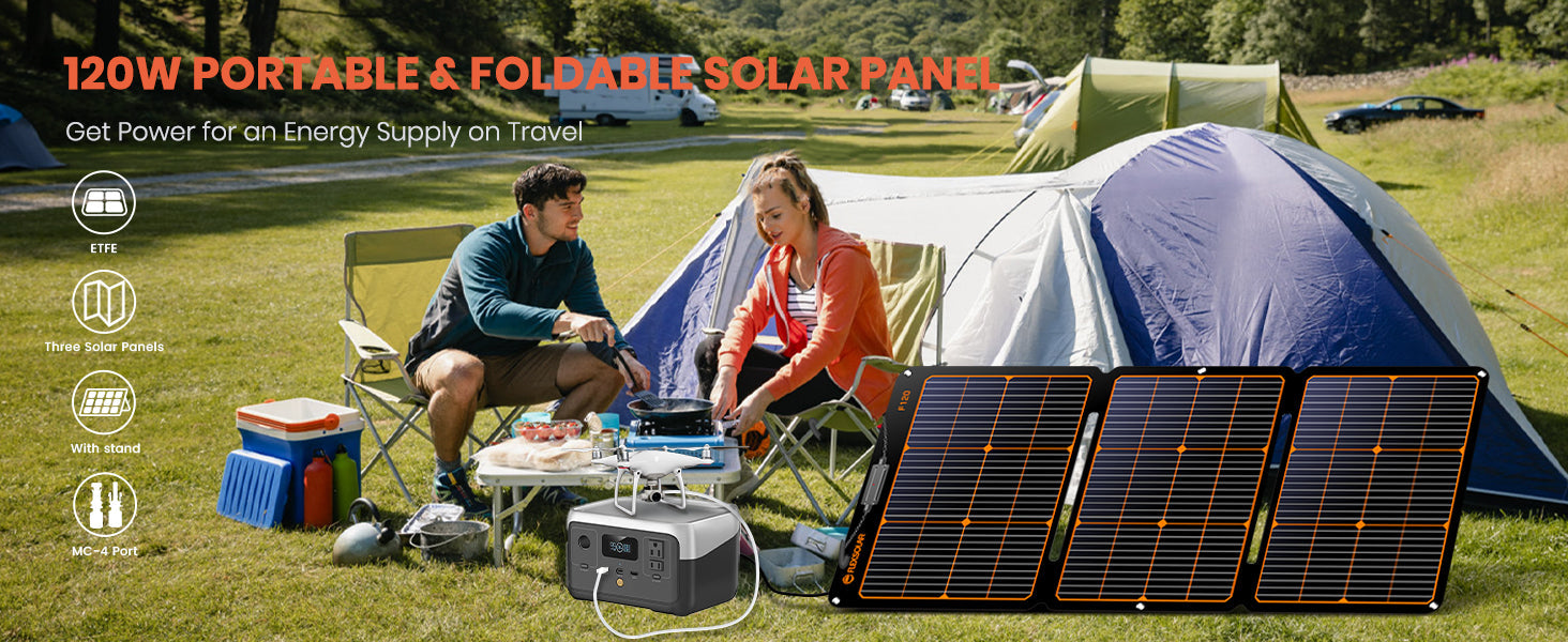 Flexsolar® F120 Foldable Solar Panel for Power Station| 120W（4 in 1 Extention Cable Not Included）