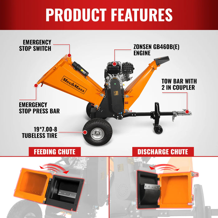 6 inch E-start ZONSEN 459cc 15hp Gasoline Engine Powered Drum Wood Chipper ,  P4206