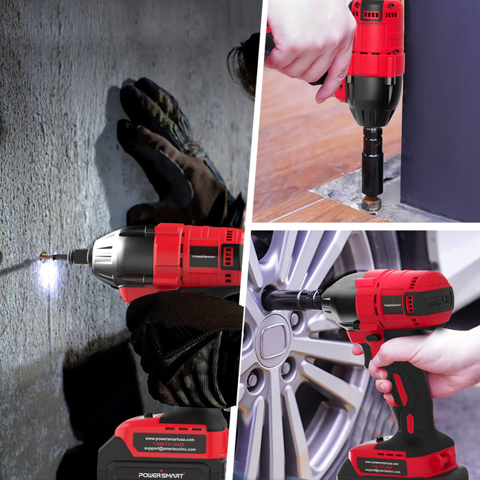 PowerSmart 20V Brushless Cordless Impact Wrench Kit w/ Battery & Charger PS76142B