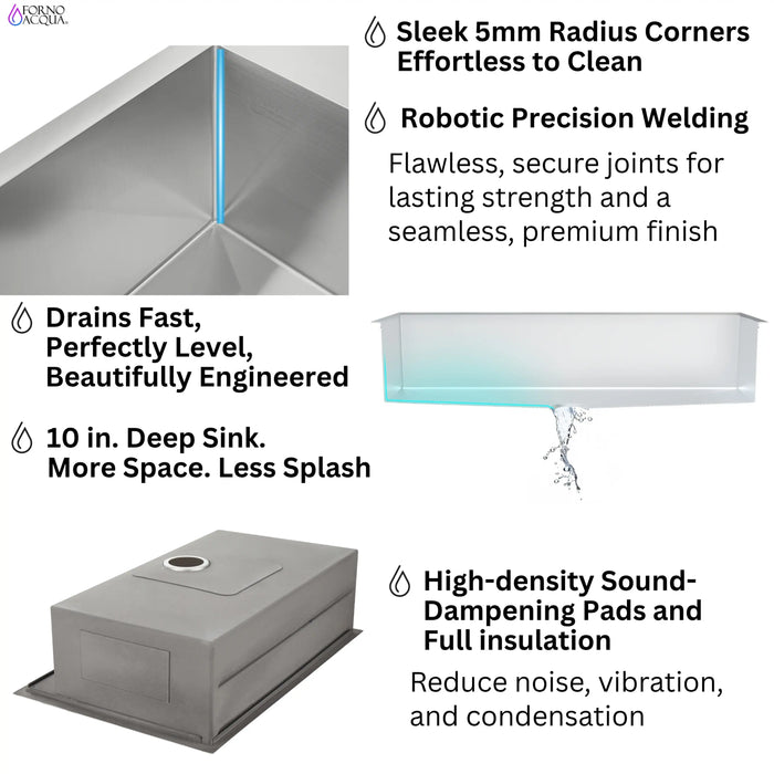 Forno Acqua 45-Inch Undermount 3-Level Workstation MultiSINK with Custom-Fit Accessories (JUXN70)
