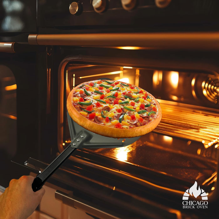 Chicago Brick Oven Perforated Pizza Peel - 12"x15" Anodized Aluminum Pizza Steel, 11" Handle, 26" Overall Length