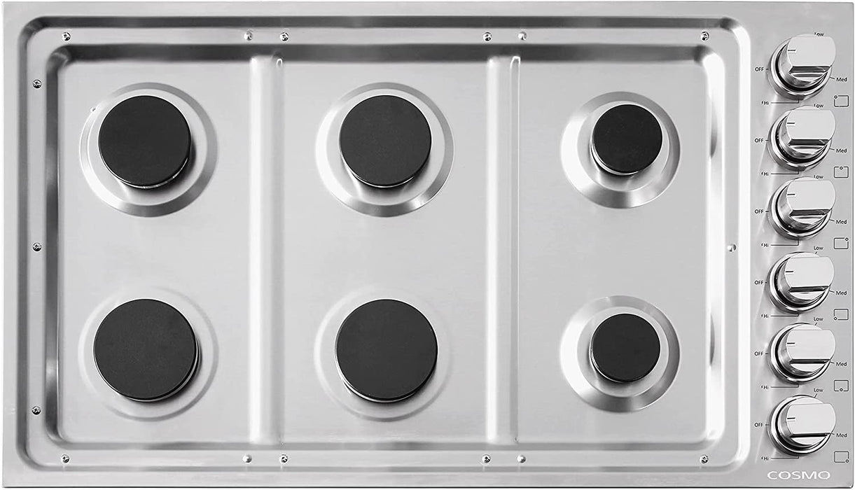 Cosmo 36-Inch Gas Cooktop with 6 Burners in Stainless Steel (COS-DIC366) Cosmo