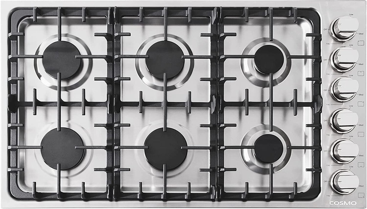 Cosmo 36-Inch Gas Cooktop with 6 Burners in Stainless Steel (COS-DIC366) Cosmo