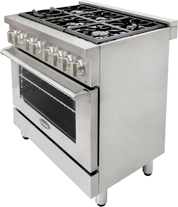 Cosmo 4 - Piece Appliance Package - 36-Inch Dual Fuel Range, Dishwasher, Refrigerator and Wine Cooler in Stainless Steel (COS-4PKG-166) Cosmo