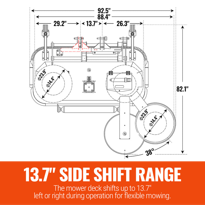 72 in Orchard Finish Mower,  3 Point Hitch Cat.1,  Hydraulic Offset, — detail view