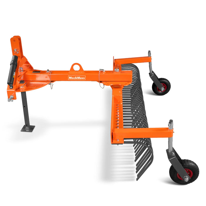 72" Offset Landscape Rake with Bolt-on Wheels & 36 Tines 3 Point Hitch Tractor Attachment, LRA72W