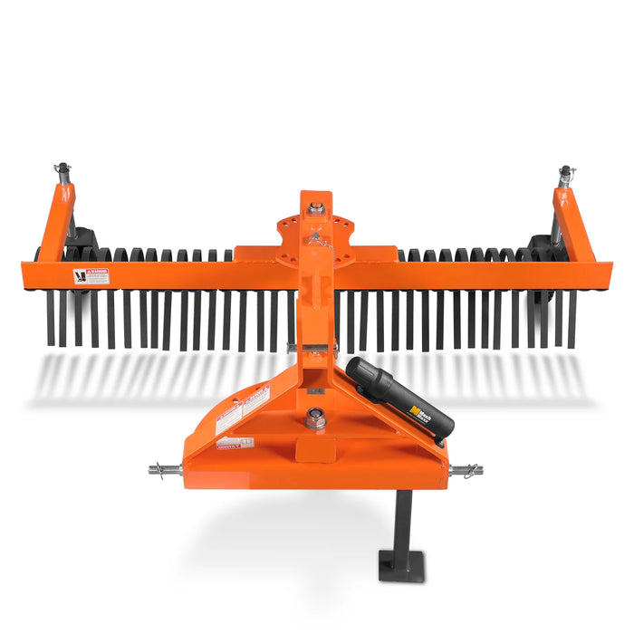 72" Offset Landscape Rake with Bolt-on Wheels & 36 Tines 3 Point Hitch Tractor Attachment, LRA72W