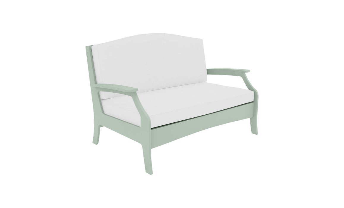 Ledge Lounger Legacy Loveseat — Sage Green Base-4634 White Fabric-Lattice Back