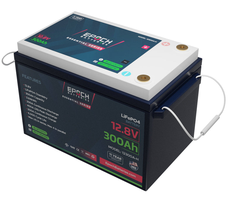 Epoch 12V 300Ah Essential Series LiFePO4 battery — side profile