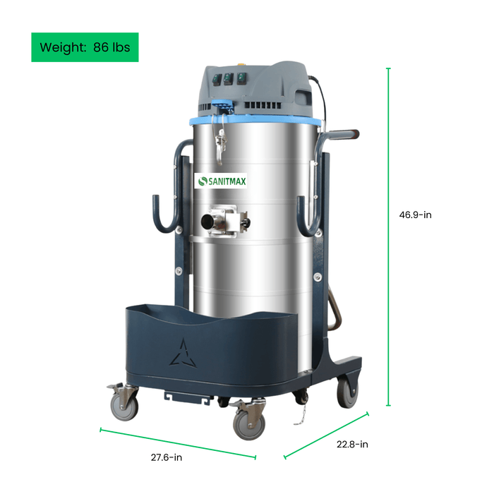 SANITMAX Heavy Duty Industrial Vacuum Cleaner SM100 - 26.4 Gal, 3 Motor HEPA, 212 CFM - View 9
