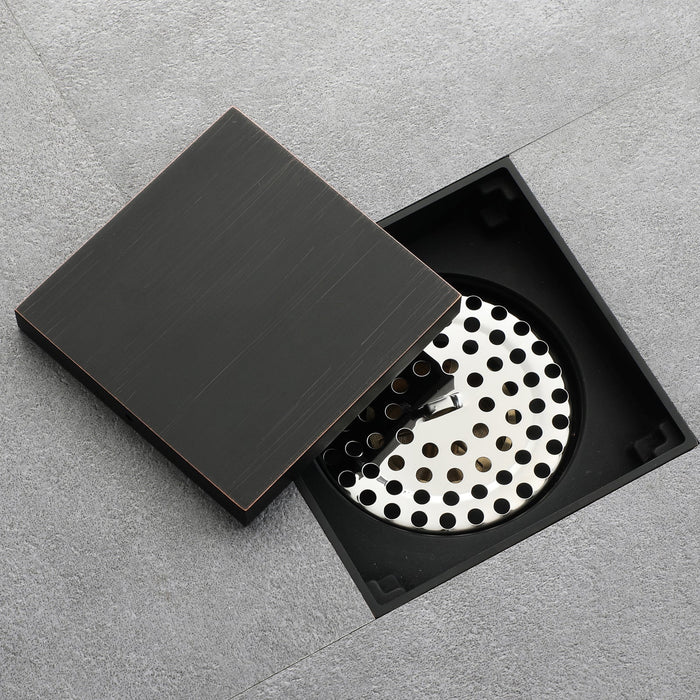 wonderland shower inc Oil rubbered bronze brass shower drain 4 inch square with ABS base - Close-Up