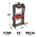 75 Ton H-Frame Air/Hydraulic Shop Press with Hand Winch,  Fully Welded — angle view