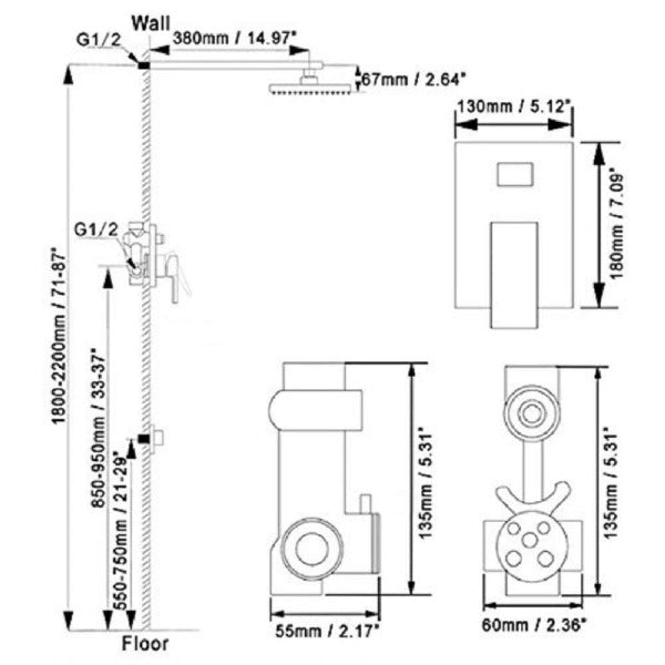 Cascada Showers 8" Rainfall LED Shower Set Double-Function Valve - Product Image 11