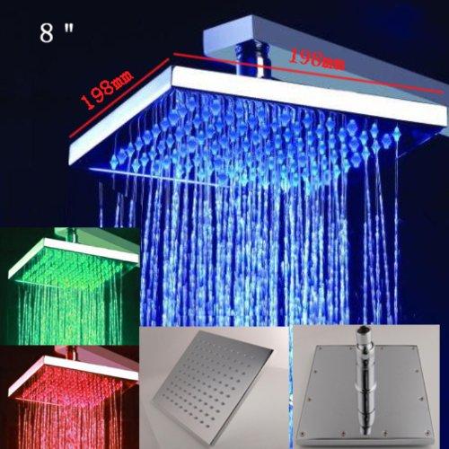 Cascada Showers 8" Square Multi Color LED Rain Shower Head, Brushed Nickel - Main Product Image