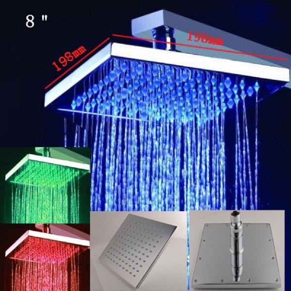 Cascada Showers 8" Square Rainfall LED Shower Head - Main Product Image