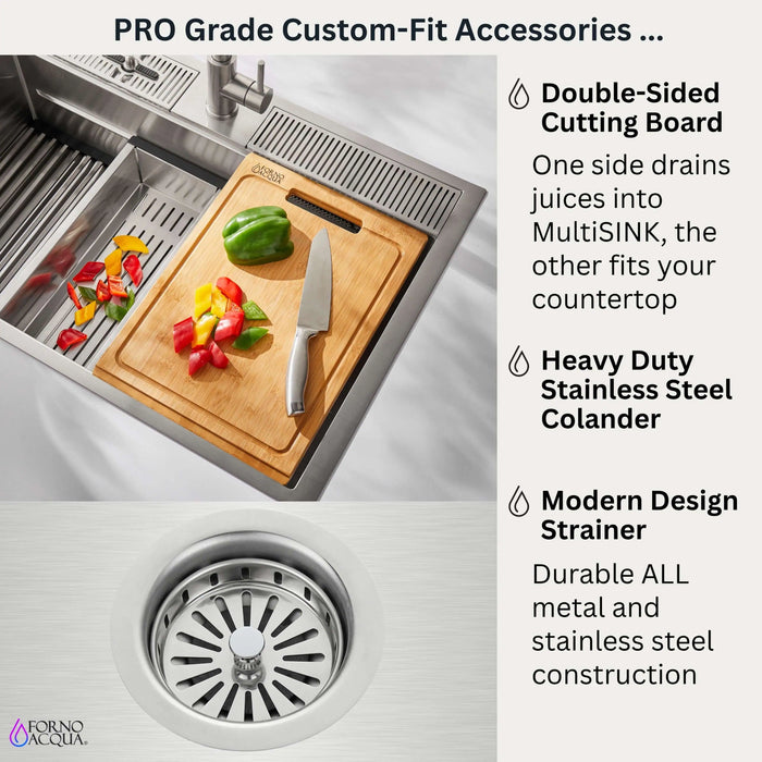 Forno Acqua 33-Inch Drop-In/Undermount 3-Level Workstation Sink with Waterfall Faucet &... Kitchen Appliance - Dimensions