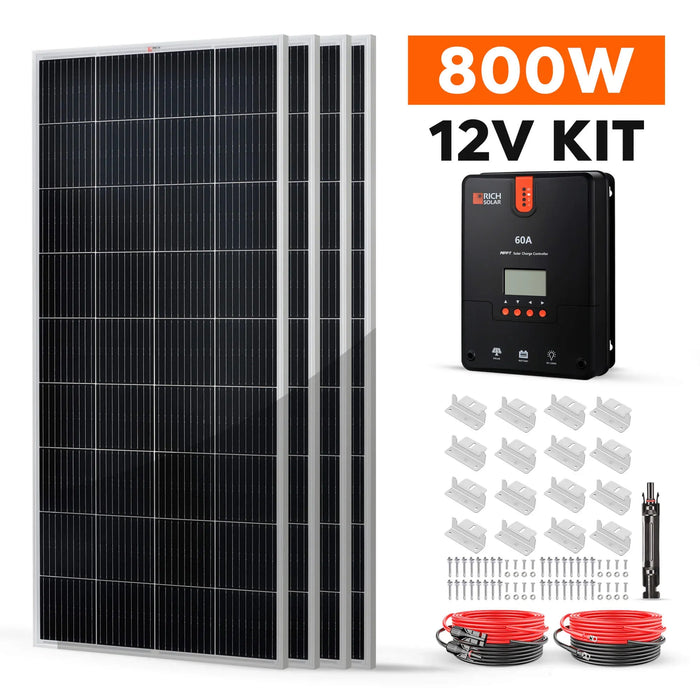 Green Vista Living Rich Solar 800 Watt Solar Kit Complete Off-Grid Solar System for RVs, Boats, Tiny Homes - Side View