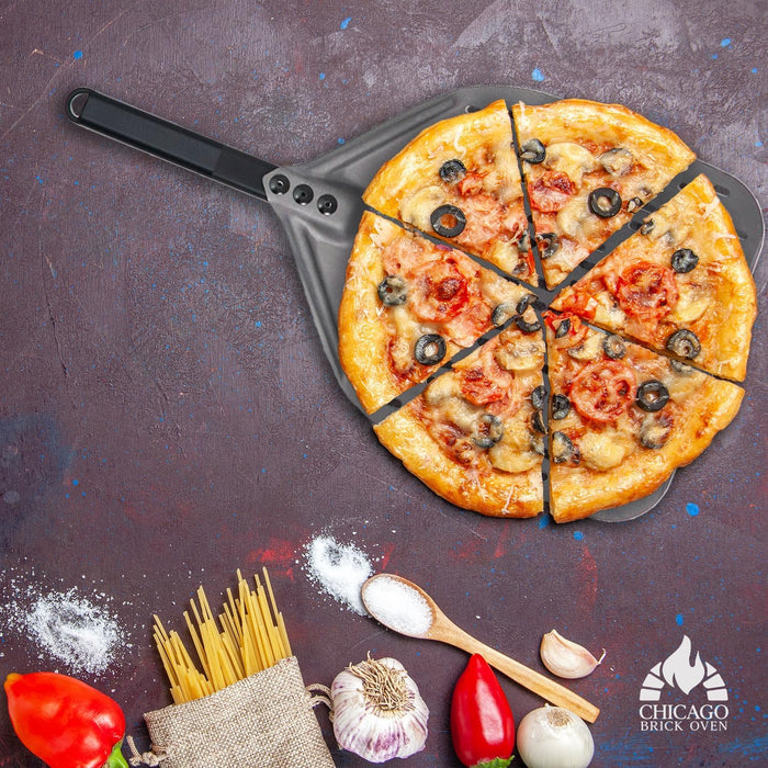 Chicago Brick Oven Perforated Pizza Peel - 12"x15" Anodized Aluminum Pizza Steel, 11" Handle, 26" Overall Length