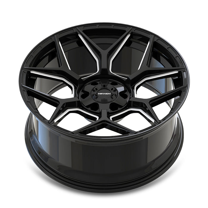 Mayhem 8119 VANQUISH Gloss Black Milled wheel profile view showing -19mm offset