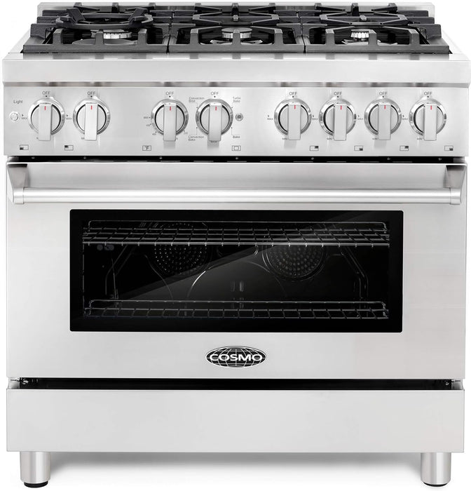 Cosmo 4-Piece Appliance Package - 36-Inch Dual Fuel Range, Under Cabinet Range Hood, Dishwasher and Refrigerator in Stainless Steel (COS-4PKG-004) Cosmo