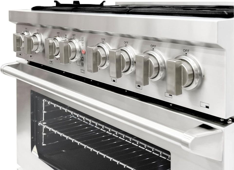 Cosmo 4-Piece Appliance Package - 36-Inch Dual Fuel Range, Wall Mount Range Hood, Dishwasher and Refrigerator in Stainless Steel (COS-4PKG-167) Cosmo