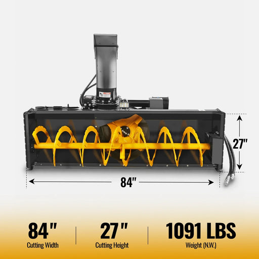 84" Hydraulic Skid Steer Snow Blower, 16–24 GPM, Hydraulic Chute Rotator & Deflector, 24" Impeller, SSB84H