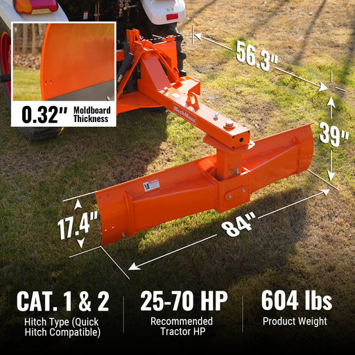 84" Heavy Duty 6-Way Rear Blade 3 Point Hitch Tractor Attachment,  RB84SE