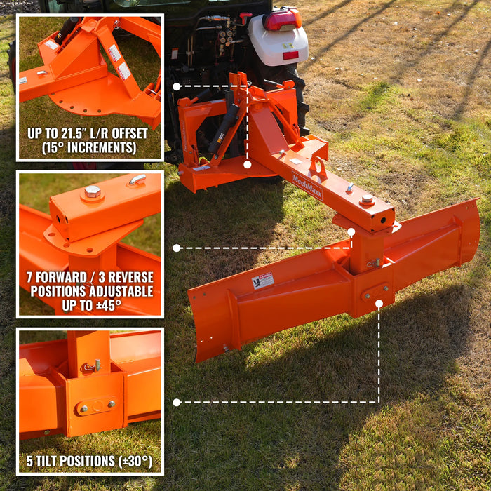84" Heavy Duty 6-Way Rear Blade 3 Point Hitch Tractor Attachment,  RB84SE