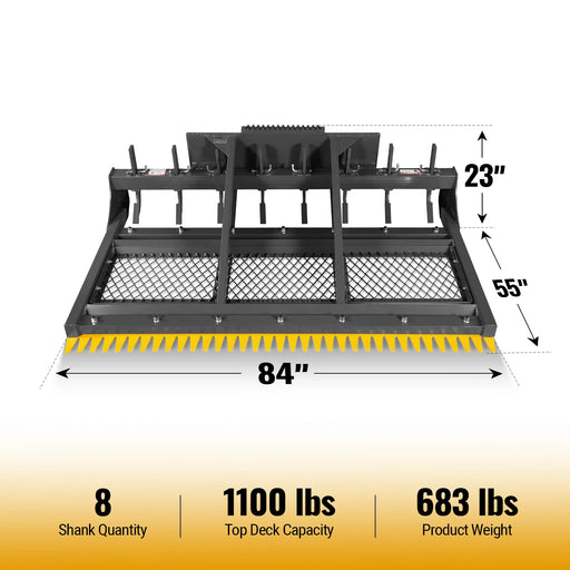 84" Skid Steer Land Plane with 8 Adjustable Scarifier Shanks, Removable Sift Screen and Bolt-On Cutting Blades, SSLP84