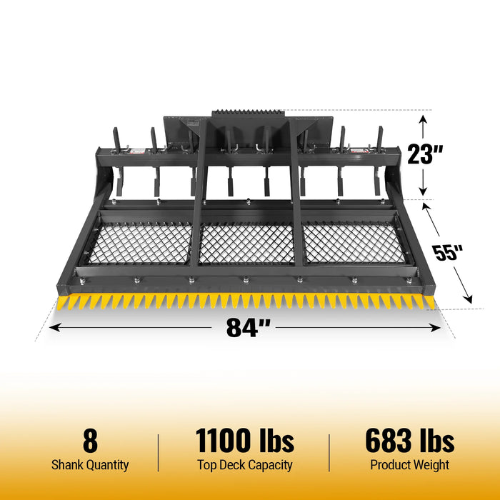 84" Skid Steer Land Plane with 8 Adjustable Scarifier Shanks, Removable Sift Screen and Bolt-On Cutting Blades, SSLP84
