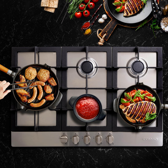 Cosmo 30-Inch Gas Cooktop with 5 Brass Burners in Stainless Steel (COS-850SLTX-E) Cosmo