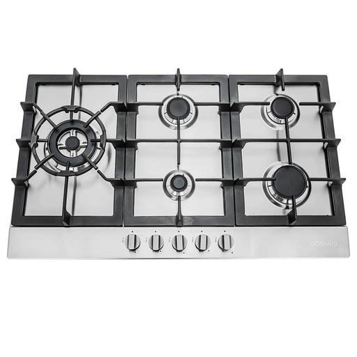 Cosmo 30-Inch Gas Cooktop with 5 Brass Burners in Stainless Steel (COS-850SLTX-E) Cosmo