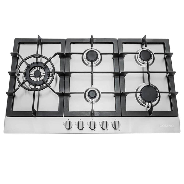 Cosmo 30-Inch Gas Cooktop with 5 Brass Burners in Stainless Steel (COS-850SLTX-E) Cosmo