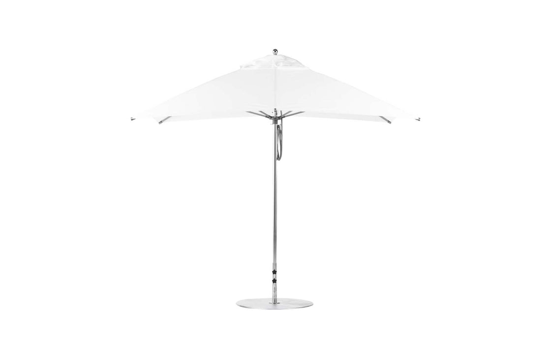 Ledge Lounger Essential Umbrella 10' Square Pulley — Silver Pole-Classic Ball Finial-R099 White Fabric