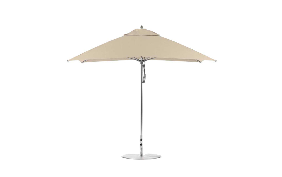 Ledge Lounger Essential Umbrella 10' Square Pulley — Silver Pole-Classic Ball Finial-R126 Linen Fabric