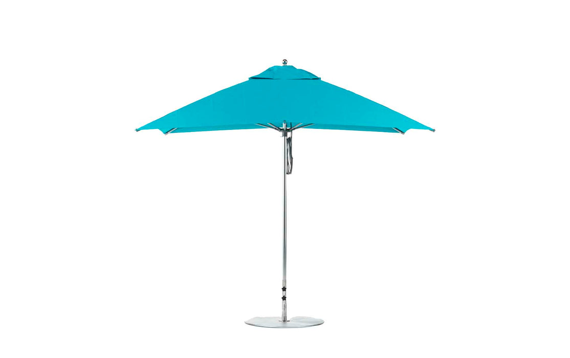 Ledge Lounger Essential Umbrella 10' Square Pulley — Silver Pole-Classic Ball Finial-R171 Turquoise Fabric