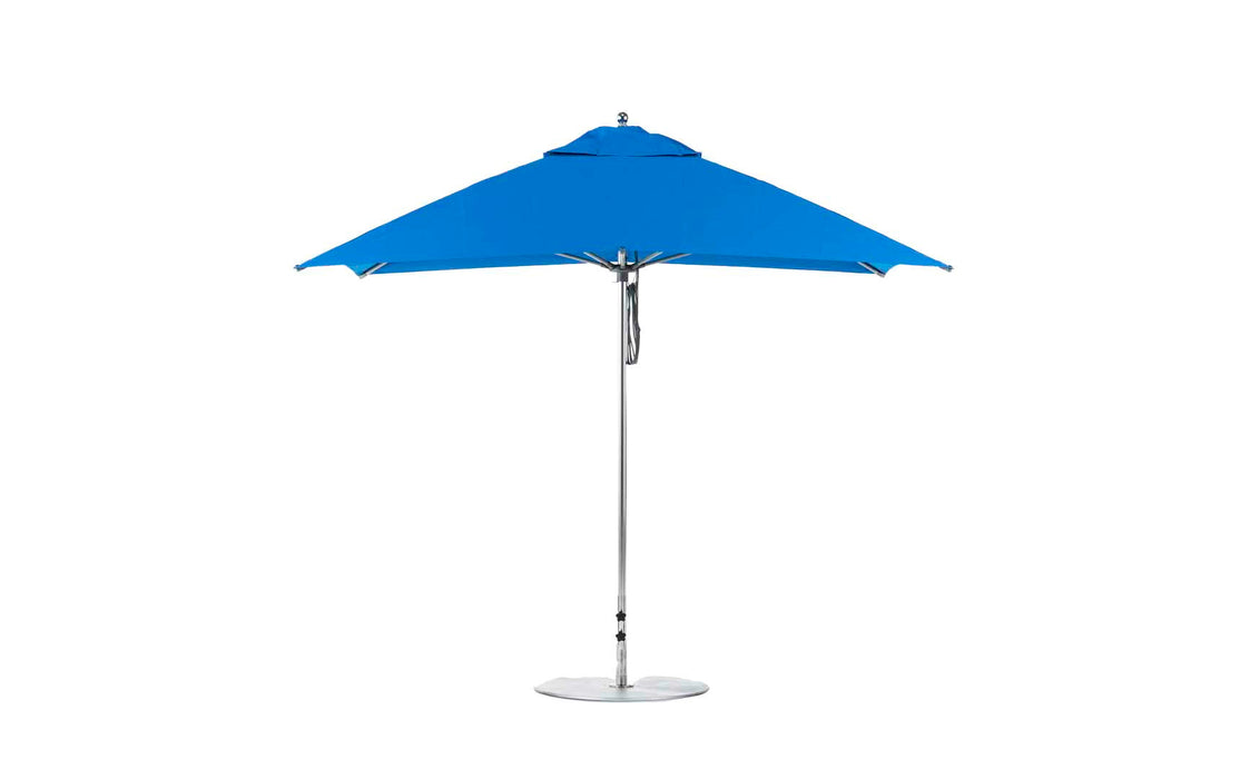 Ledge Lounger Essential Umbrella 10' Square Pulley — Silver Pole-Classic Ball Finial-R172 Pacific Blue Fabric