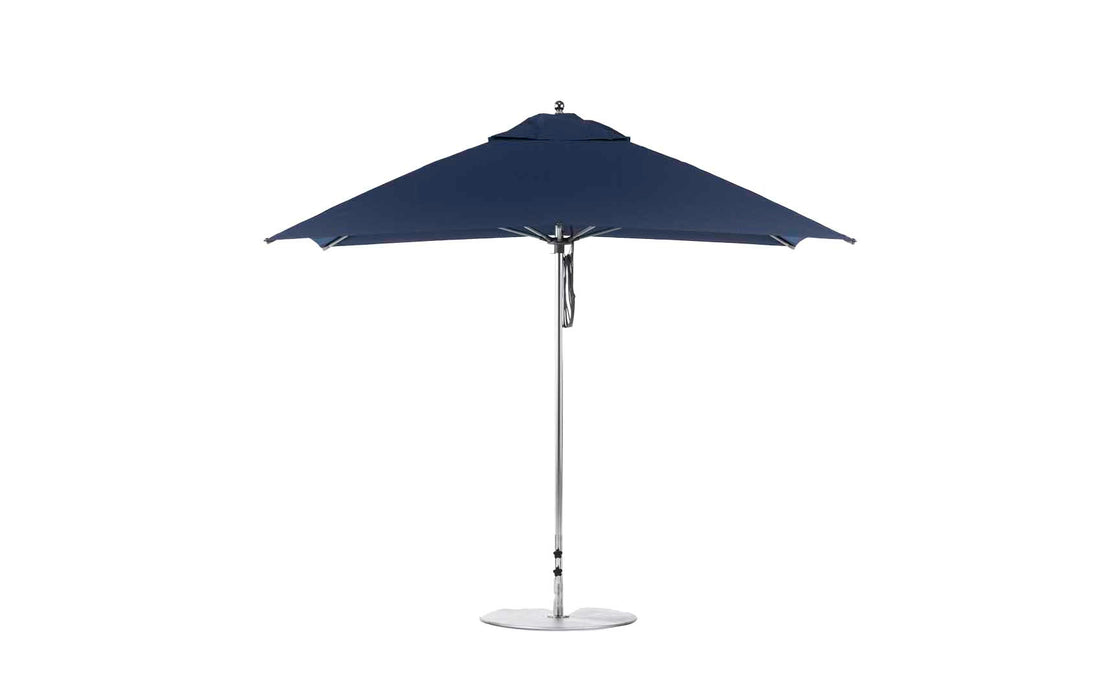 Ledge Lounger Essential Umbrella 10' Square Pulley — Silver Pole-Classic Ball Finial-R175 Captain Navy Fabric