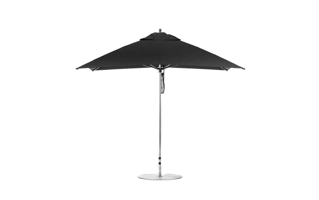 Ledge Lounger Essential Umbrella 10' Square Pulley — Silver Pole-Classic Ball Finial-R103 Black Fabric