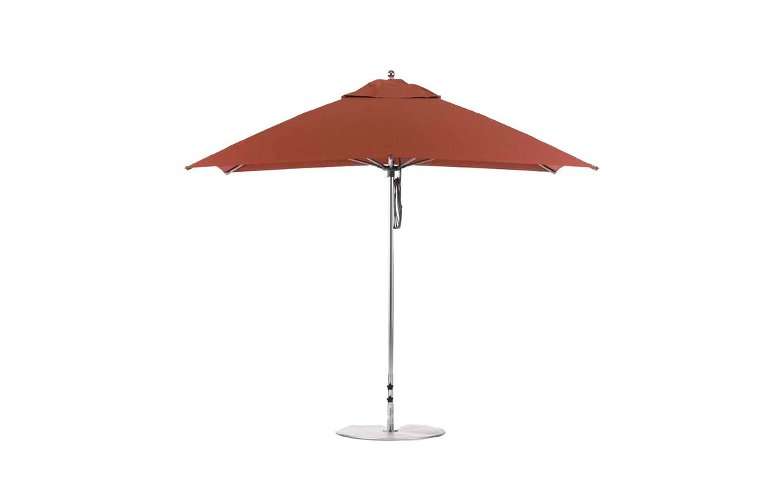Ledge Lounger Essential Umbrella 10' Square Pulley — Silver Pole-Classic Ball Finial-R104 Terracotta Fabric