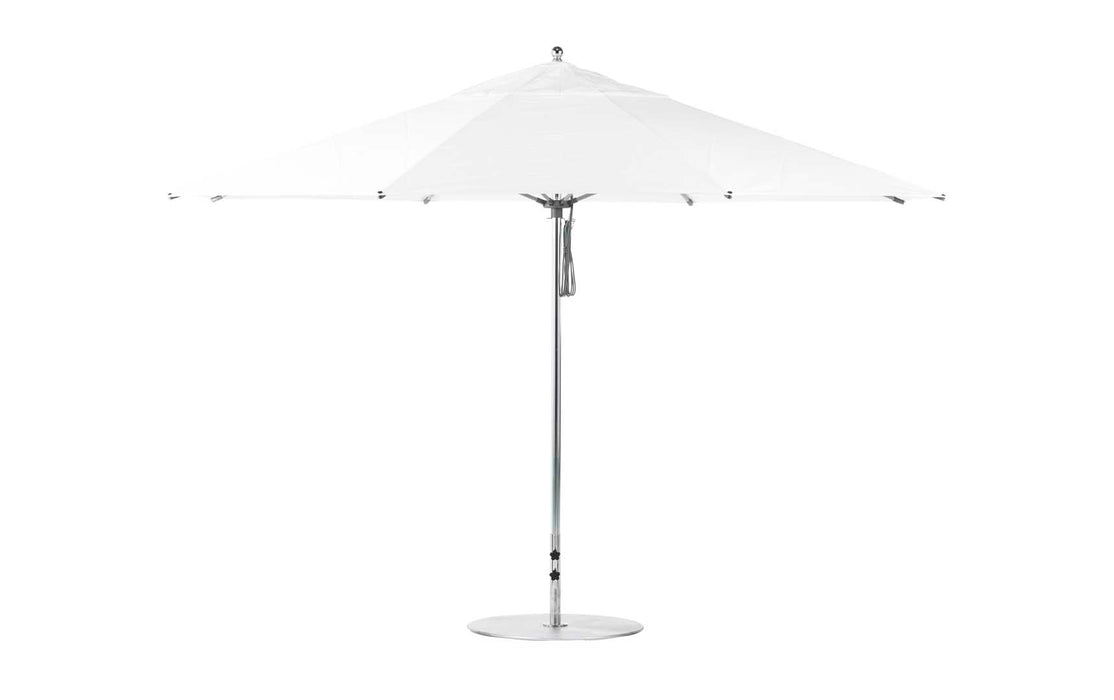 Ledge Lounger Essential Umbrella 13' Octagon Pulley — Silver Pole-Classic Ball Finial-R099 White Fabric