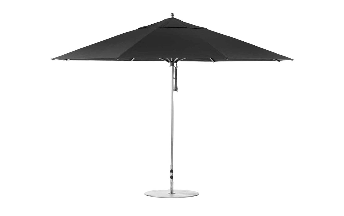 Ledge Lounger Essential Umbrella 13' Octagon Pulley — Silver Pole-Classic Ball Finial-R103 Black Fabric