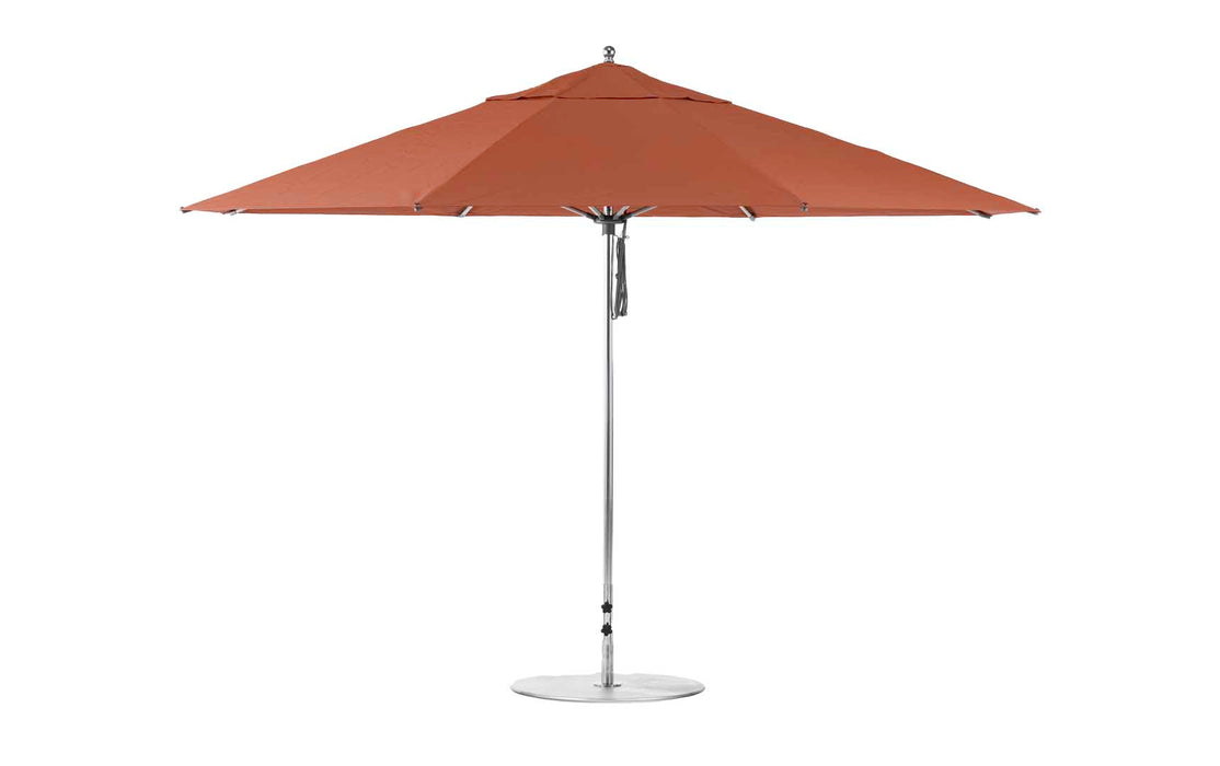 Ledge Lounger Essential Umbrella 13' Octagon Pulley — Silver Pole-Classic Ball Finial-R104 Terracotta Fabric