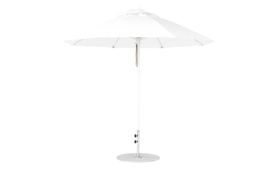 Ledge Lounger Essential Umbrella 9' Octagon Pulley — White Pole-Classic Ball Finial-R099 White Fabric